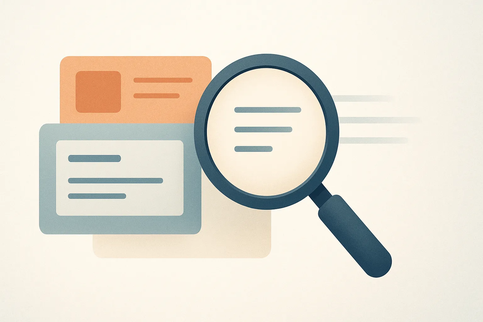 abstract layered interface shapes with a magnifying glass and motion lines minimal illustration